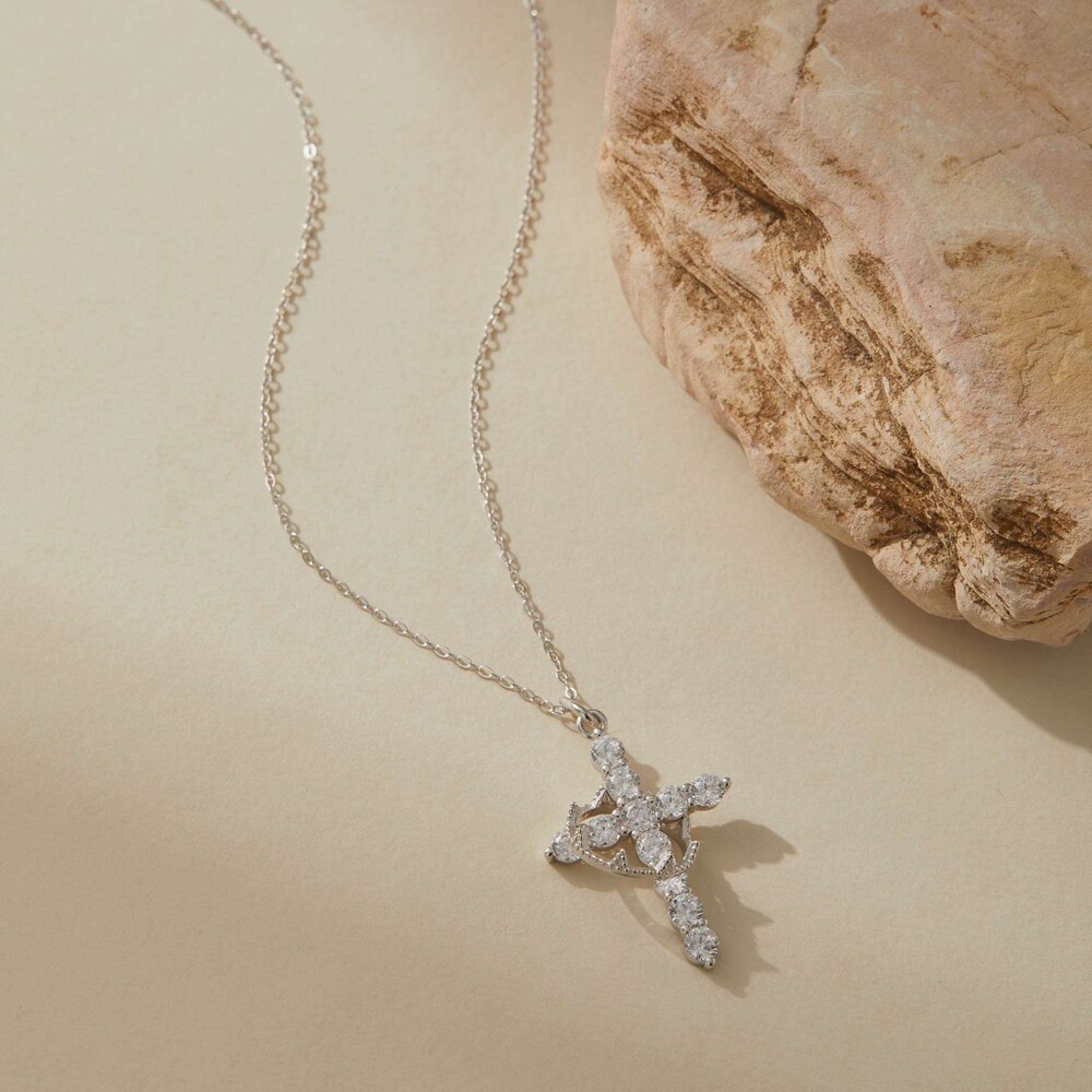 Sterling Silver Cross Spinner Necklace Rotatable Crown Museori - Picture 2 of 4
